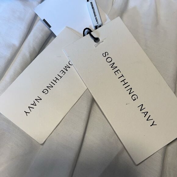 SOMETHING NAVY White Smocked Puff Sleeve Cotton Midi Dress-S NWT! - Picture 7 of 8